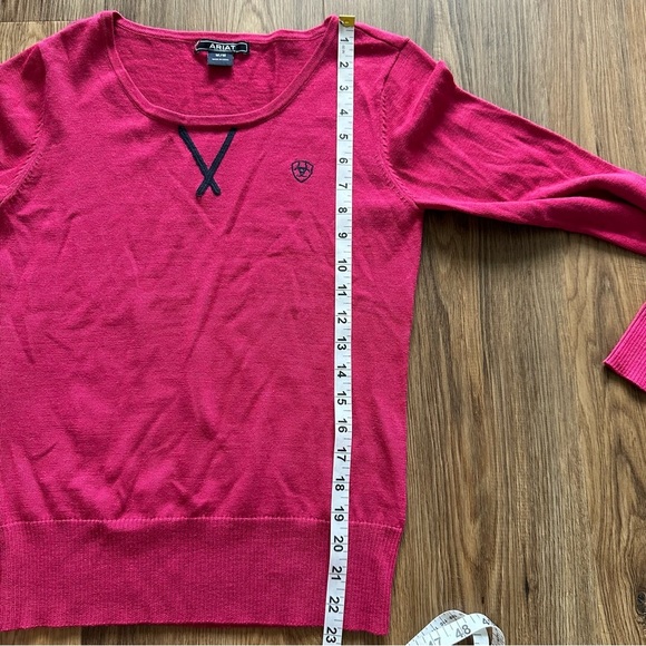 Ariat Women Sweater Medium Pink Merino Wool Blend Long Sleeve Elbow Patch Knit - Picture 8 of 9